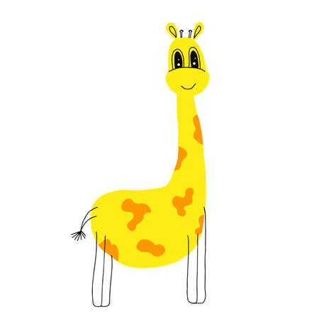 Cartoon cute giraffe in flat style isolated on white background. Childlike style. Vector. Hand drawn, doodles.のイラスト素材