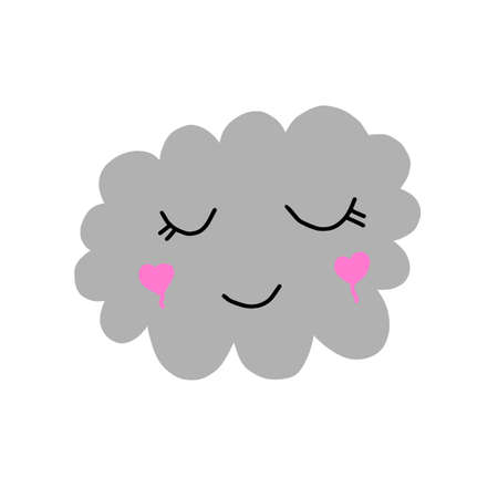 Cute cloud vector illustration drawing. artoon cloud with cute face, print or icon.のイラスト素材