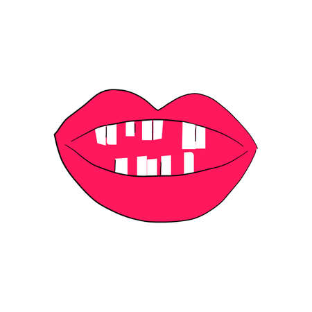 Open mouth with crooked teeth on white background, hand drawn, vector illustration.のイラスト素材