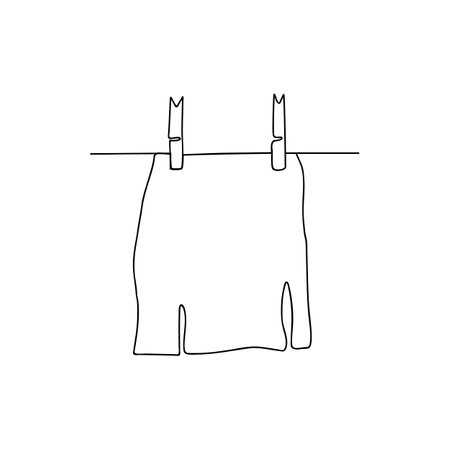 Continuous line drawing, the skirt is drying on a rope. Clothing on the washing line. Vector.のイラスト素材