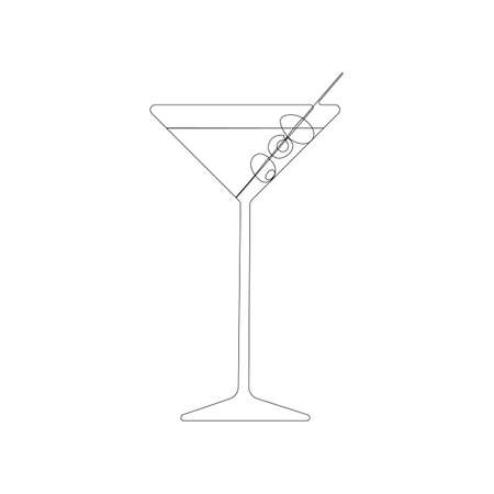 Continuous one line drawing. Martini with olives. Vector illustrationのイラスト素材