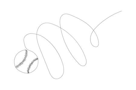 Single continuous line drawing leather baseball ball symbol. Decoration for posters, patches, prints for clothes, emblems. one line draw vector.のイラスト素材