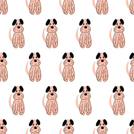 Seamless vector pattern with cute dogs for typography poster, card, label, brochure, flyer, page, banner design. Vector.のイラスト素材