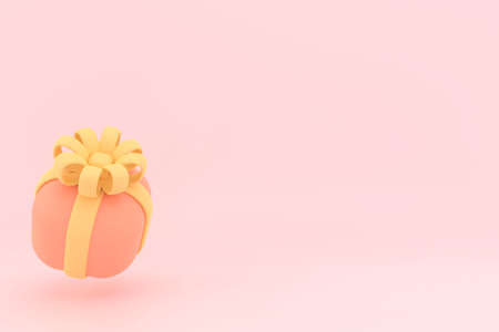 Gift box 3d with copy space. cartoon decorative objects. Sale banner, surprise poster, flyer and brochure. mock up holiday. Celebrate birthday, anniversary, weddingの写真素材
