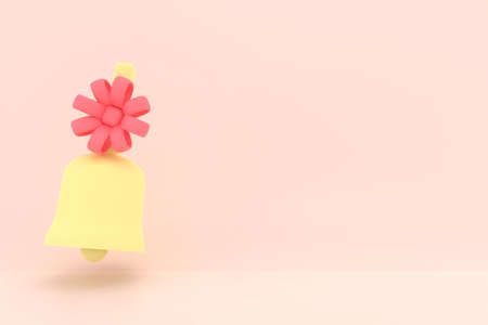 Notification bell icon floating on blue background. Email web symbol yellow color element. mobile...