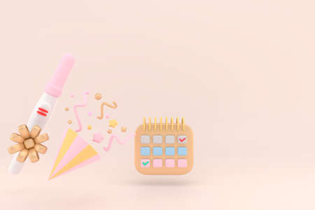 Positive Plastic Pregnancy Test on a pink background with copy space. 3d renderingの写真素材