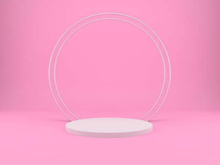 3d rendering studio with geometric shapes, podium on the floor. Platforms for product presentation,...