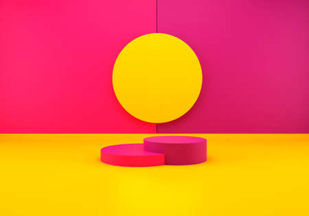 3D render, abstract composition with podium. Minimal studio with pedestal and futuristic Interior.の写真素材