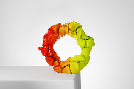 3d render, abstract geometric torus shape, cracked surface with hole. Split object isolated on white...