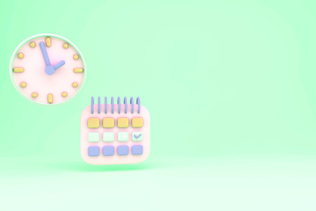 3D Rendering of Agenda element icons calendar and clock with copy space on background concept of...