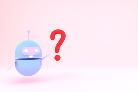 Robot chatbot with copy space 3d. Cute AI bot helper mascot character cartoon symbol business...