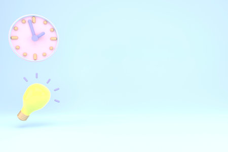 Round clock with copy space. 3d. Cartoon minimal style. Time-keeping , measurement of time, time management and deadline conceptの写真素材