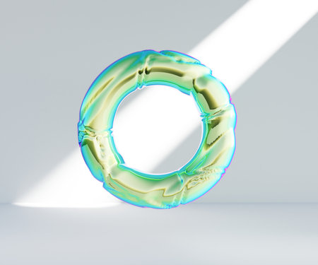 3d render, abstract geometric torus shape, cracked surface with hole. Split object isolated on white background. Minimal designの写真素材