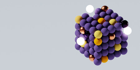 3d colorful cube with glowing spheres. Abstract primitive shapes on white background. 3d...