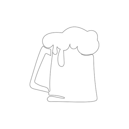 Glass mug with beer in continuous line art drawing style. Minimalist black line sketch on white background. vector illustrationのイラスト素材