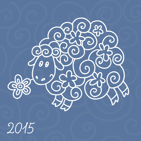 2015 new year card with sheep. vector illustrationのイラスト素材