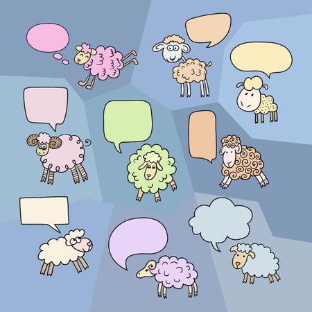 Sheep set with speech bubbles. Symbol 2015 Year, year of Sheep. Vector Illustrationのイラスト素材