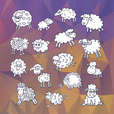 Sheep set on abstract polygonal background.Symbol 2015 Year, year of Sheep. Vector Illustrationのイラスト素材