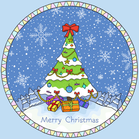Christmas card. Christmas tree. Illustrationのイラスト素材