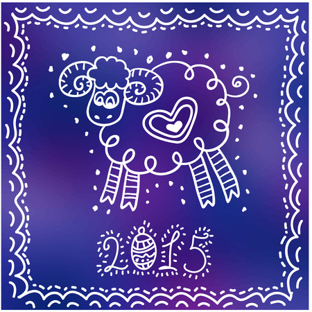 2015 new year card with sheep. vector illustrationのイラスト素材