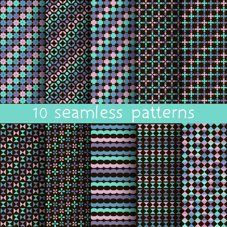 10 vector seamless patterns. Textures for wallpaper, fills, web page background. Set of geometric ornaments.のイラスト素材