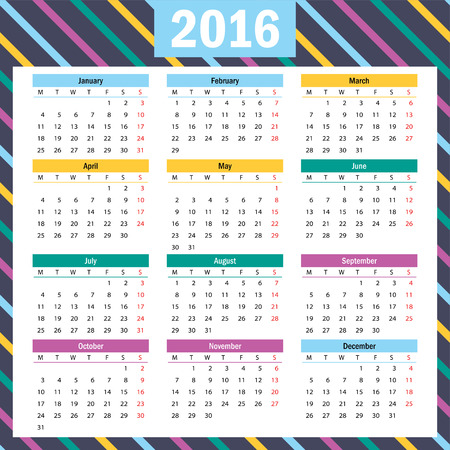 Simple european 2016 year vector calendarのイラスト素材