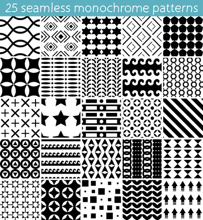 25 seamless monochrome pattern. Vector seamless pattern. Endless texture can be used for printing onto fabric, paper or scrap booking, wallpaper, pattern fills, web page background, surface texture.のイラスト素材