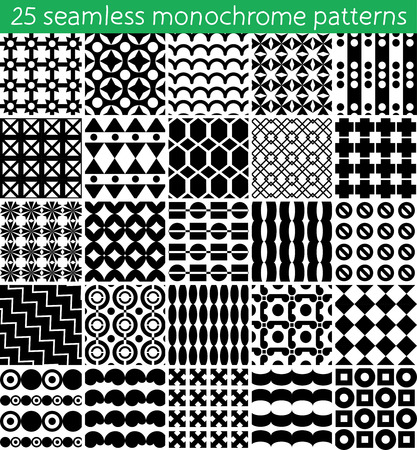 25 seamless monochrome pattern. Vector seamless pattern. Endless texture can be used for printing onto fabric, paper or scrap booking, wallpaper, pattern fills, web page background, surface texture.のイラスト素材