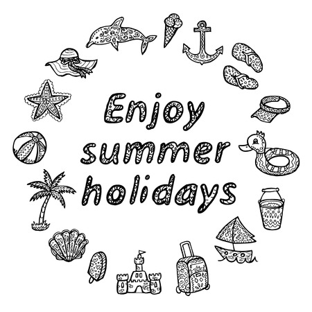 Enjoy summer holidays. Beach icons setのイラスト素材