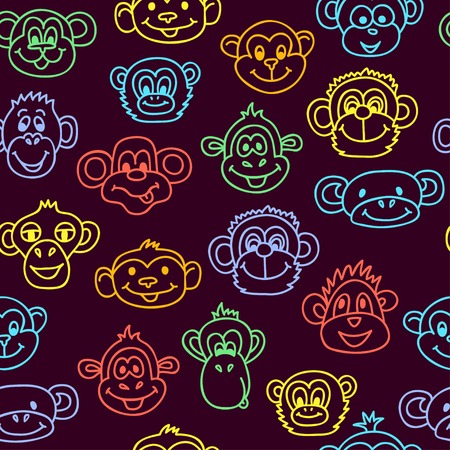 Seamless pattern with cute faces of monkeys. Kids background. Textures for wallpaper, fills, web page background.のイラスト素材