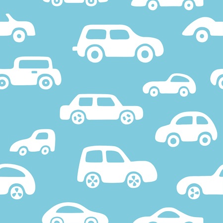 Doodle cars background. Seamless baby boy pattern in vector. Texture for wallpaper, fills, web page background.のイラスト素材