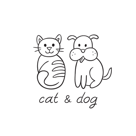 Pets animals dog and cat puppy and kitten. Domestic animals, illustration of best friends. illustration for your cute design.のイラスト素材