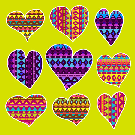 Vector varicolored hearts set with pattern. Happy Valentine's Day! Beautiful romantic design. Eps 10のイラスト素材