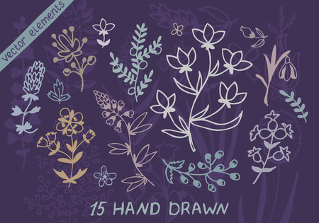 Plants and flowers set. Vector design elements. Illustration for your cute design.のイラスト素材