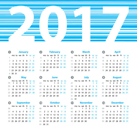 Calendar 2017 year vector design template with week numbers and months. Beautiful vector design.のイラスト素材
