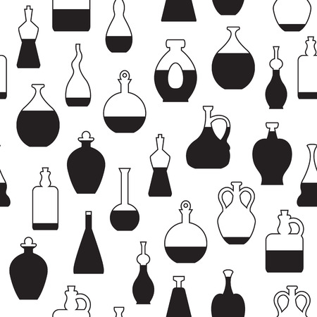 Seamless vector pattern with wine bottles. Endless texture for wallpaper, fill, web page background, surface texture.のイラスト素材