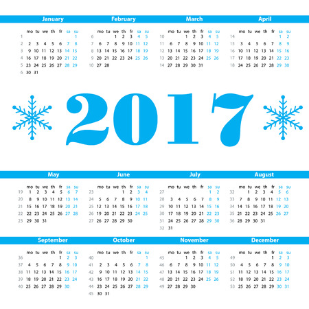 Calendar 2017 year vector design template with week numbers and months. Beautiful vector design.のイラスト素材