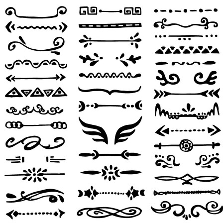 Collection of 39 hand drawn borders. Vector design elements for your cute design.のイラスト素材