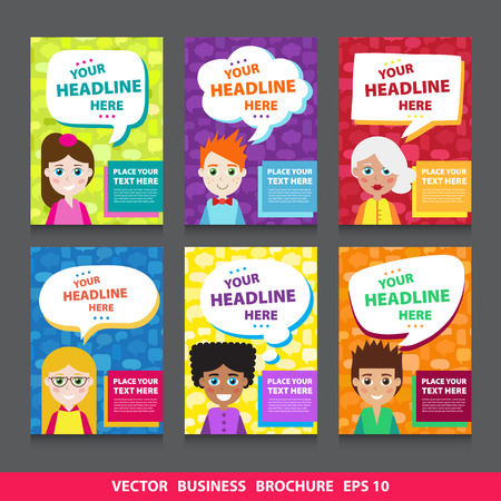 People with chat speech bubbles. Stock vector template, easy to use.のイラスト素材