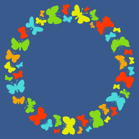 Round frame of flying butterflies. Stock vector template, easy to use.のイラスト素材