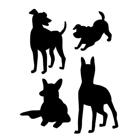 Black silhouettes of dogs on a white background. Vector illustration for your cute design.のイラスト素材
