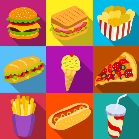 Set of fast food icons. 
Vector illustration for your cute design.のイラスト素材