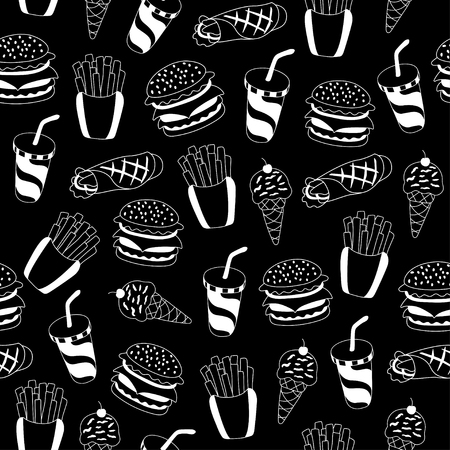 Fast food pattern. Can be used for textile, website background, book cover, packaging.のイラスト素材