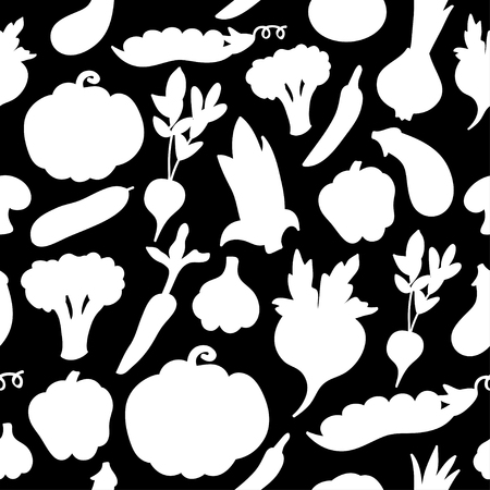 Vector pattern of seamless background with vegetables silhouette. Can be used for textile, website background, book cover, packaging.のイラスト素材