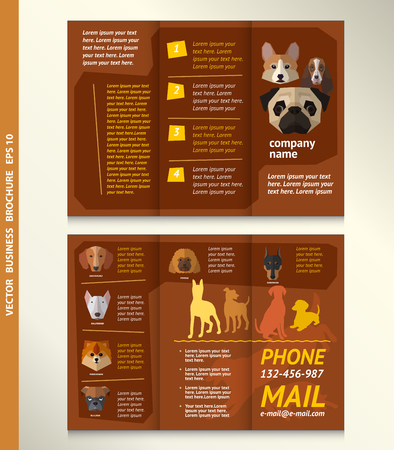 Business brochure template with face of dogs, vector design. Can be used for pet shop.のイラスト素材