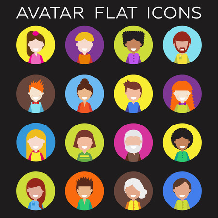 Set of people icons for avatars. Cartoon character collection. It can be used as - logo, pictogram, icon, infographic element.のイラスト素材