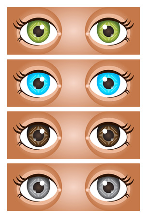 Four different colour pairs of eyes (brown, blue, green, grey). Vector illustration for your cute design.のイラスト素材