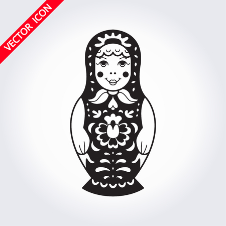 Russian traditional nested doll (matryoshka). Black and White Illustration. Symbol of Russia. Template for style design.のイラスト素材
