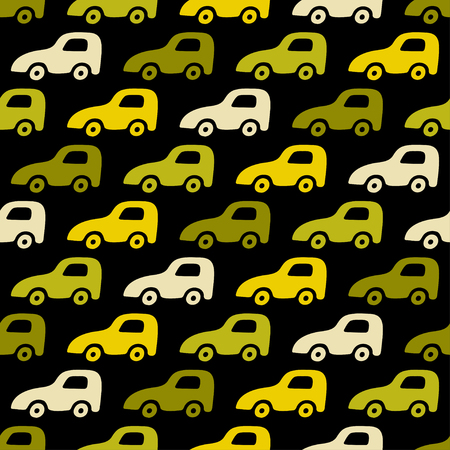Doodle cars background. Seamless baby boy pattern in vector. Texture for wallpaper, fills, web page background.のイラスト素材