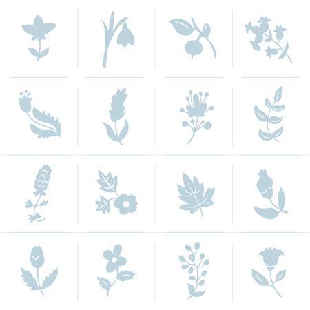 Leaves and flowers icons set. Vector design elements. It can be used as - logo, pictogram, icon, infographic element.のイラスト素材